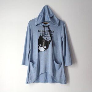 Soulmia Adorable Oversized Pull-Over Sweatshirt Tunic Top with KITTY EARS sz S